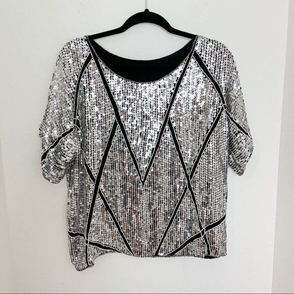 Vintage 80's Silk & Sequins Blouse - Picture 2 of 7